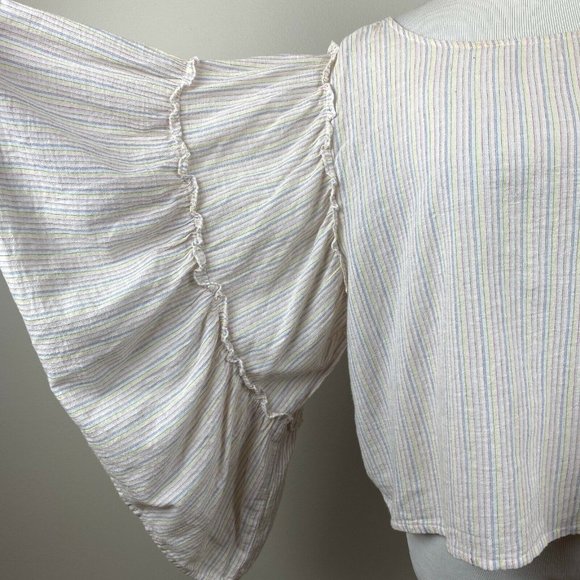 Hippie Laundry Top Women Large Stripe 3/4 Wide Bell Sleeve Ruffle Slight Cropped - Picture 3 of 9